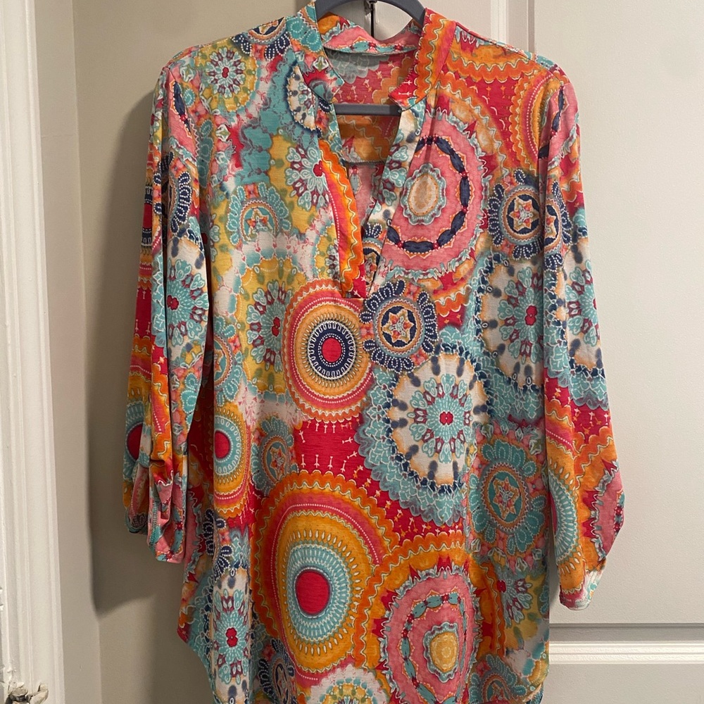 Boho Boutique Colorful Women's Bohemian Top 1X Stretch